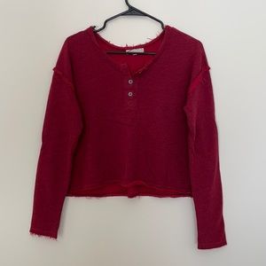 Urban Outfitters Red Rough Hem Henley